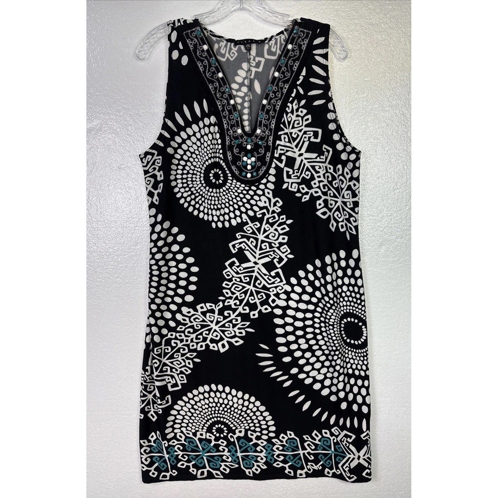 Tiana B. Beaded Dress Sz L Womens Black Geometric Embroidered Party Cocktail USA
